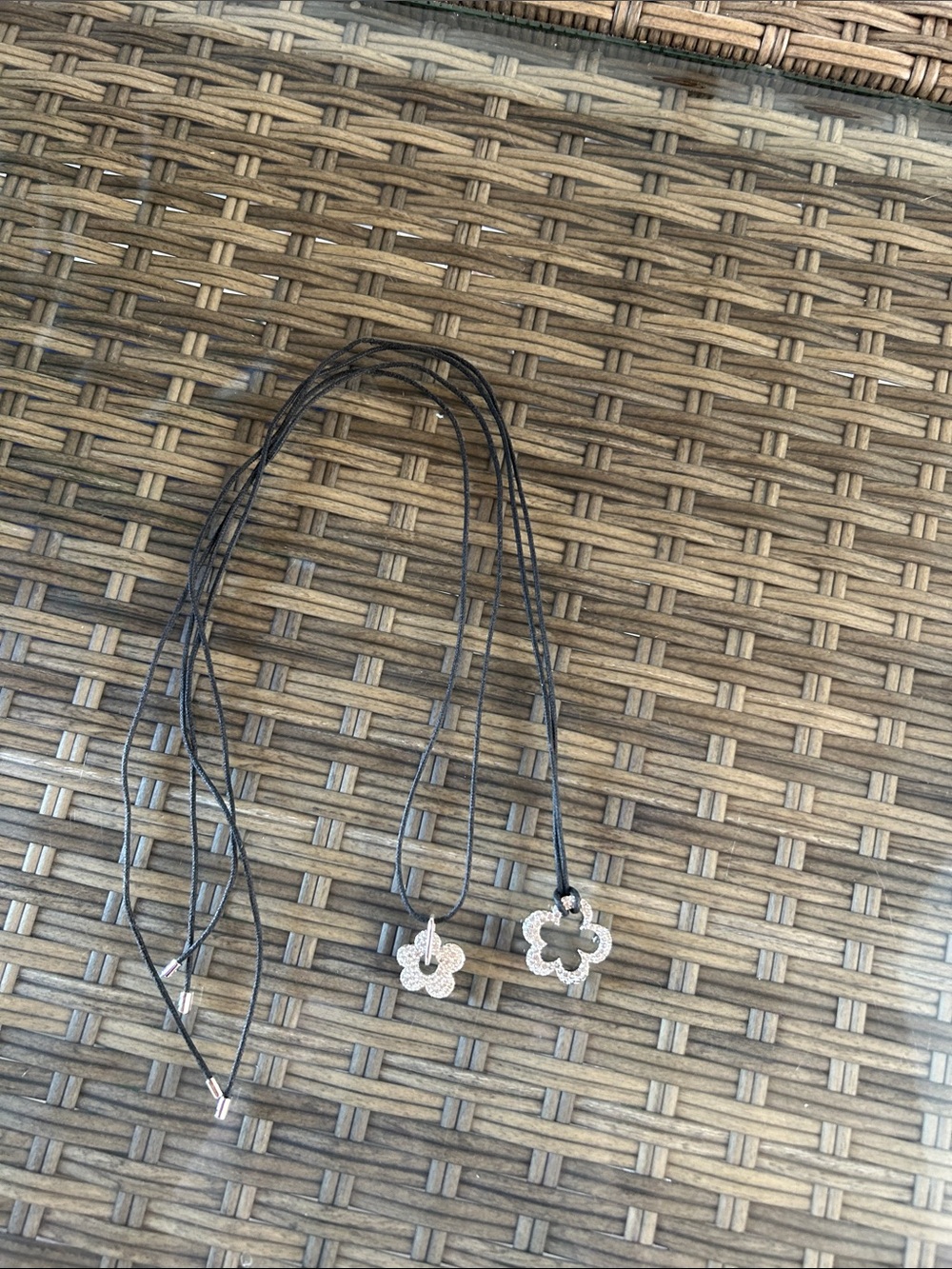 Swarovski Silver Crystal Clover Pendant Necklace with Black Cord